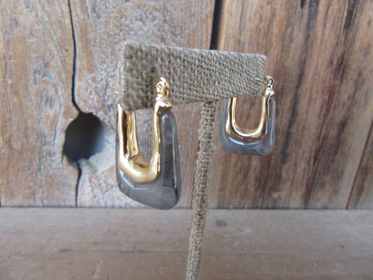 90S Chunky Gray Ice Cube Hoop Earrings | Marbled Minimal Business Casual & Gold