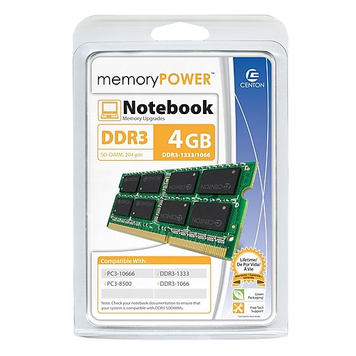 Centon PC3-10600 1333MT/S DDR3 (SODIMM) Dual-Channel Kit, 4GB