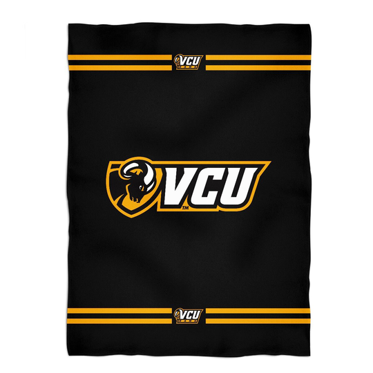 Vcu Rams Virginia Commonwealth University Game Day Soft Premium Fleece Black Throw Blanket 40" X 58" Logo & Stripes