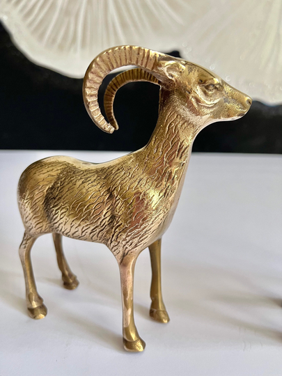 Vintage Gorgeous Brass Ram Sheep Figurine Korea