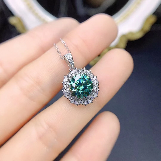 Elegant Delicate Brilliant Green Moissanite Necklace 2Ct D Color, Anniversary Gift, Birthday Gift Necklace