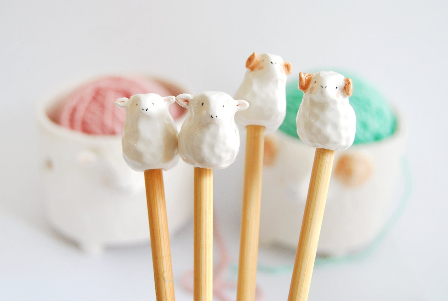 Set Two Knitting Bamboo Needles With Sheep Or Ram Shape. Sizes 6.0 Mm, 7.00 Mm & 8.00 | Us 10, Us - Us 11. Ready To Ship