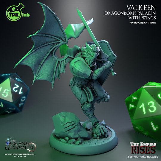 Valkeen Dragonborn Paladin The Empire Rises Tpk Labs 3D Printed Fantasy Miniature D&d/Pathfinder
