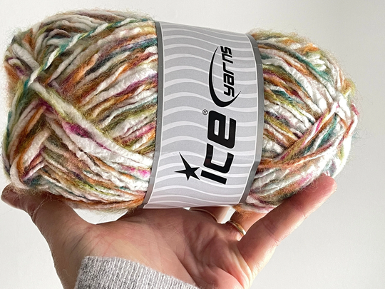 Harvest Custom Blend Acrylic Wool Nylon Multistrand Yarn #71954 Ice 100Gr 131Yds White Orange Fuchsia Teal Green Blue Bulky