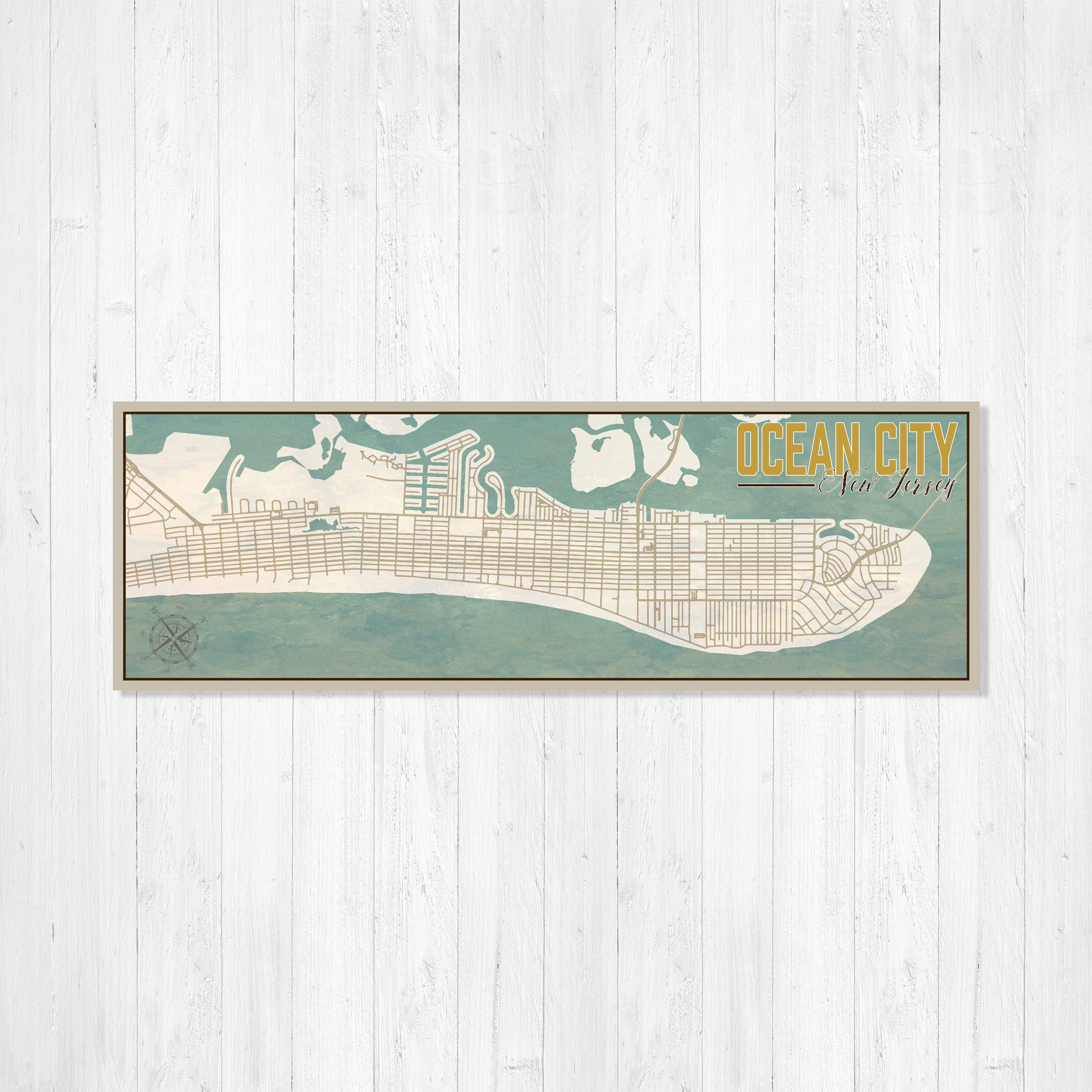 Ocean City New Jersey Nautical Street Map | Hanging Canvas Of Printed Marketplace