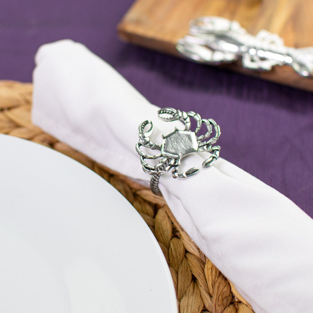 Crab Napkin Rings | Set Of 4 Boil Crawfish Mardi Gras Seafood Louisiana Cajun Party Deco