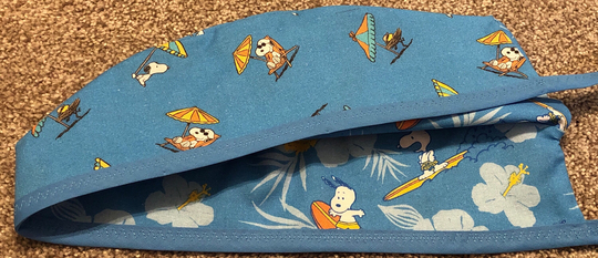 Beach Surfing Snoopy Reversible Surgical Scrub Cap Hat With Extra Deep Sides Machine Washable Peanuts