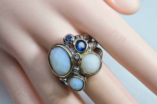 Silver Tone With White & Blue Crystals Womens Ring, Size 7 1/2