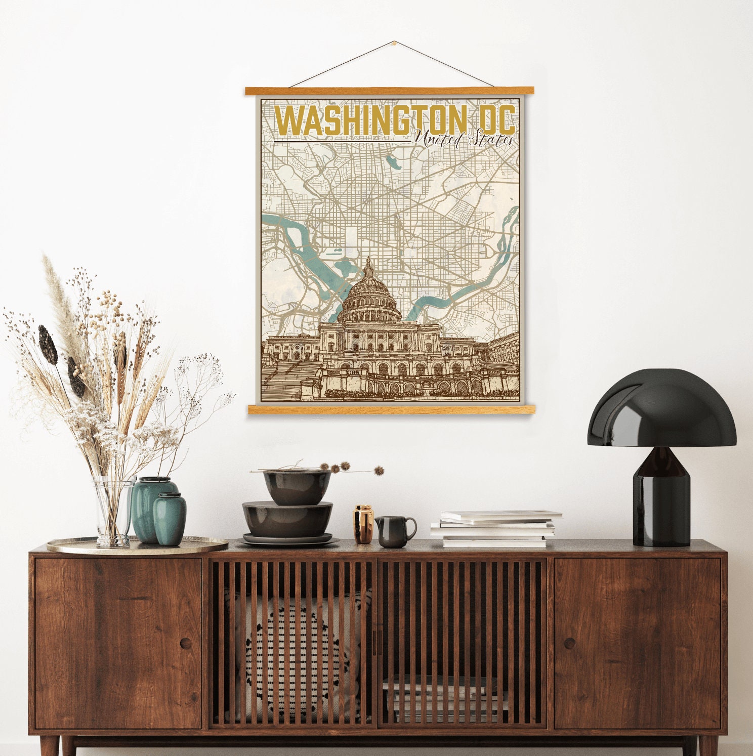 Washington D.c. City Street Map | Hanging Canvas Of Dc Printed Marketplace