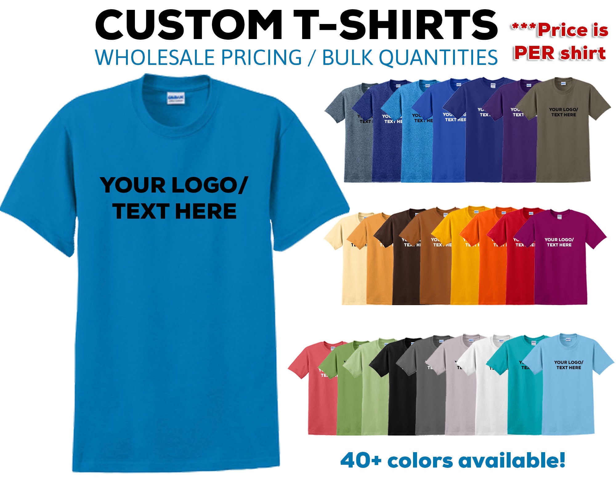 Screen Printed Wholesale T-Shirts | Family Reunion School Events Fitness Work Shirts - 10 Pc Minimum Order Price Is Per Shirt