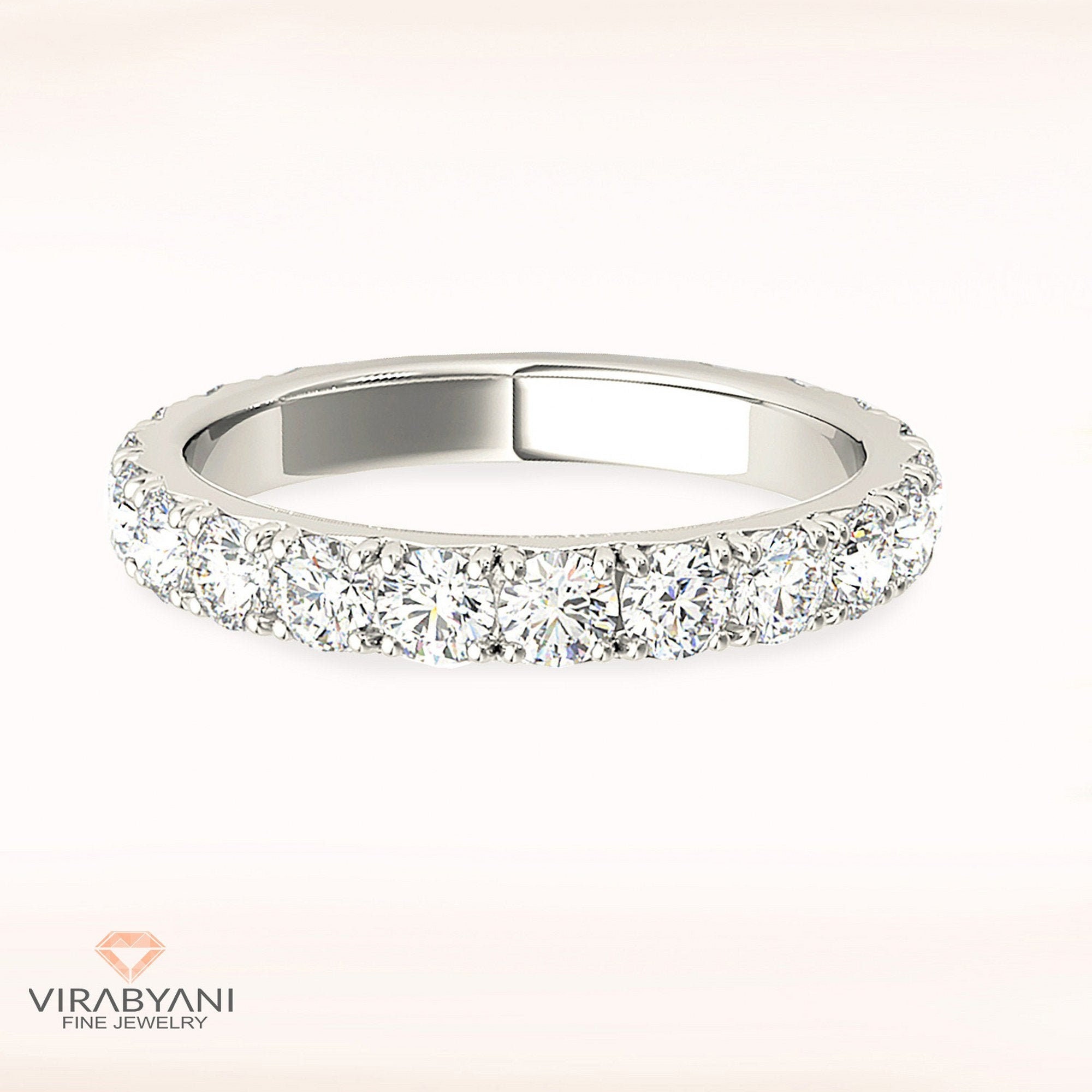 2.00 Ctw Diamond Eternity Band - 14K/18K Solid White Gold/Platinum | Prong Set Wedding Ring Modern Infinity Design