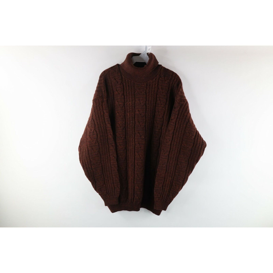 90S Streetwear Mens Large Wool Blend Chunky Knit Turtleneck Sweater, Blend Sweater