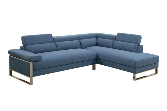 Poundex Cerviel Modern Glossy Blue Polyfabric Polyester/Blend Sectional Stainless Steel | F6541