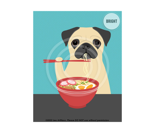 611Dp Dog Art Prints - Pug Eating Ramen Bowl Wall Lover Gifts Drawing Home Decor Cute Puppy