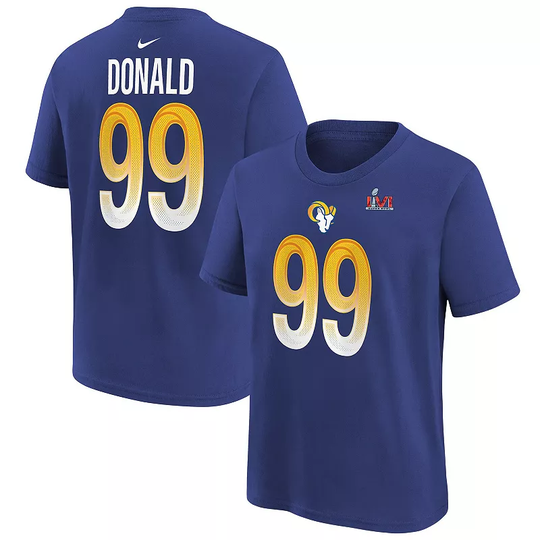 Youth Nike Aaron Donald Royal Los Angeles Rams Super Bowl LVI Name & Number T-Shirt, Boy's, Size: YTH Large, Blue