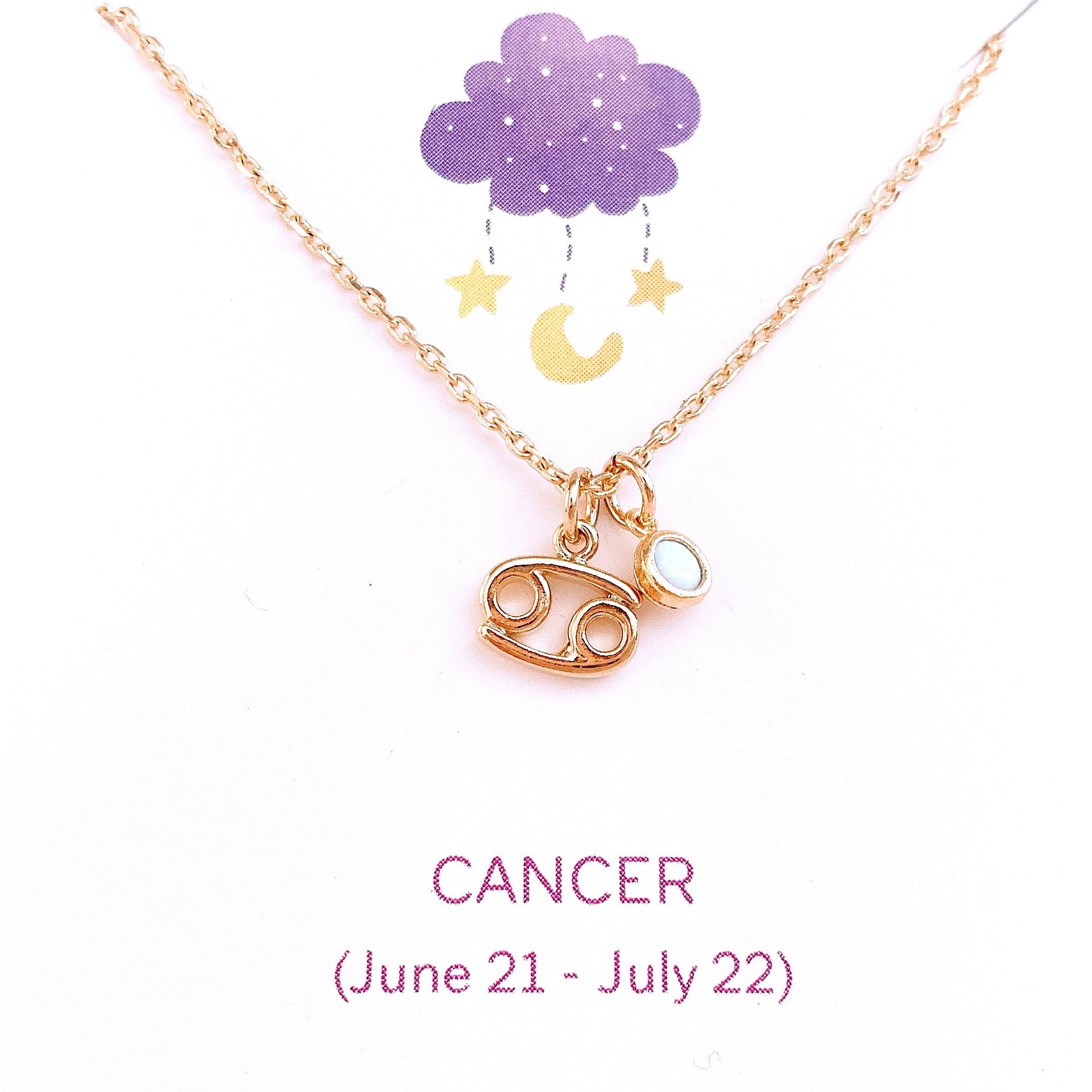 Cancer Necklace - Birthstone Necklace- Astrology Sign- Gold Star Zodiac Jewelry- Vintage Constellations Birthday Gifts