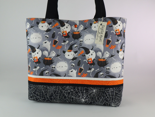 Ghost Kitty Shoulder Bag Halloween Cat Handbag Witch Tote Spider Web Purse