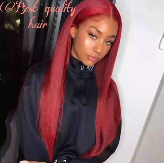 Best Quality 150 Density Red 13x4 Lace Front Human Hair Pre Plucked Wigs Straight