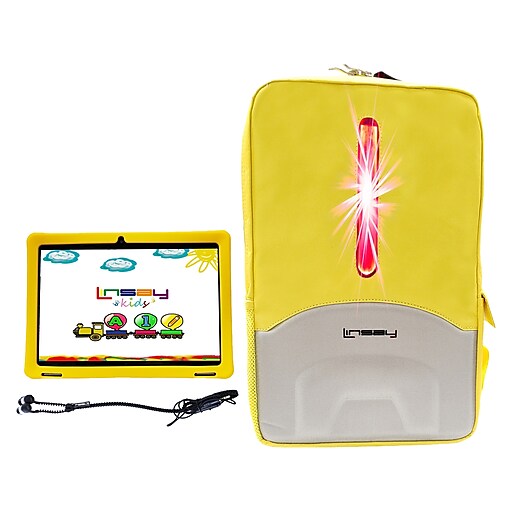 Linsay 10.1" Tablet with Case, Backpack, and Earphones, WiFi, 2GB RAM, 32GB Storage, Android 11, Black/Yellow (F10IPKYLED)