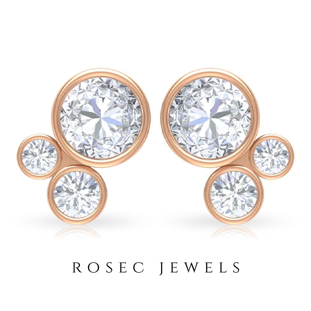 Diamond Trio Earrings, Bezel Set 1/2 Ct Stud Gold & Earrings