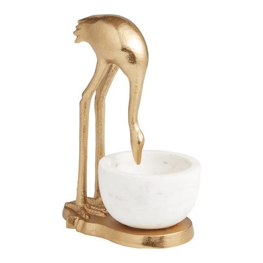 Gold Crane with Marble Bowl Decor: White/Gold by World Market