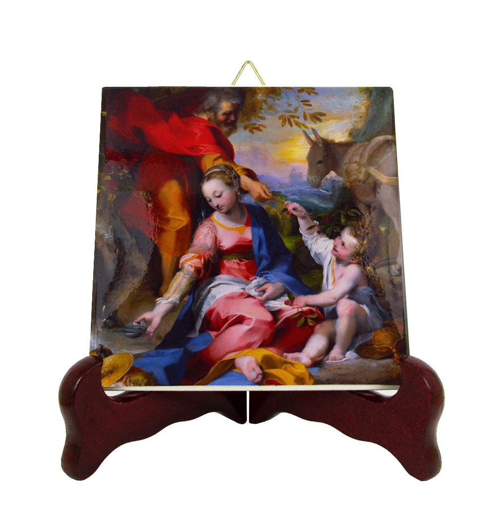 Catholic Gifts - Madonna Of The Cherries Religious Icon On Tile Holy Art Icons Christian Gifts Virgin Mary
