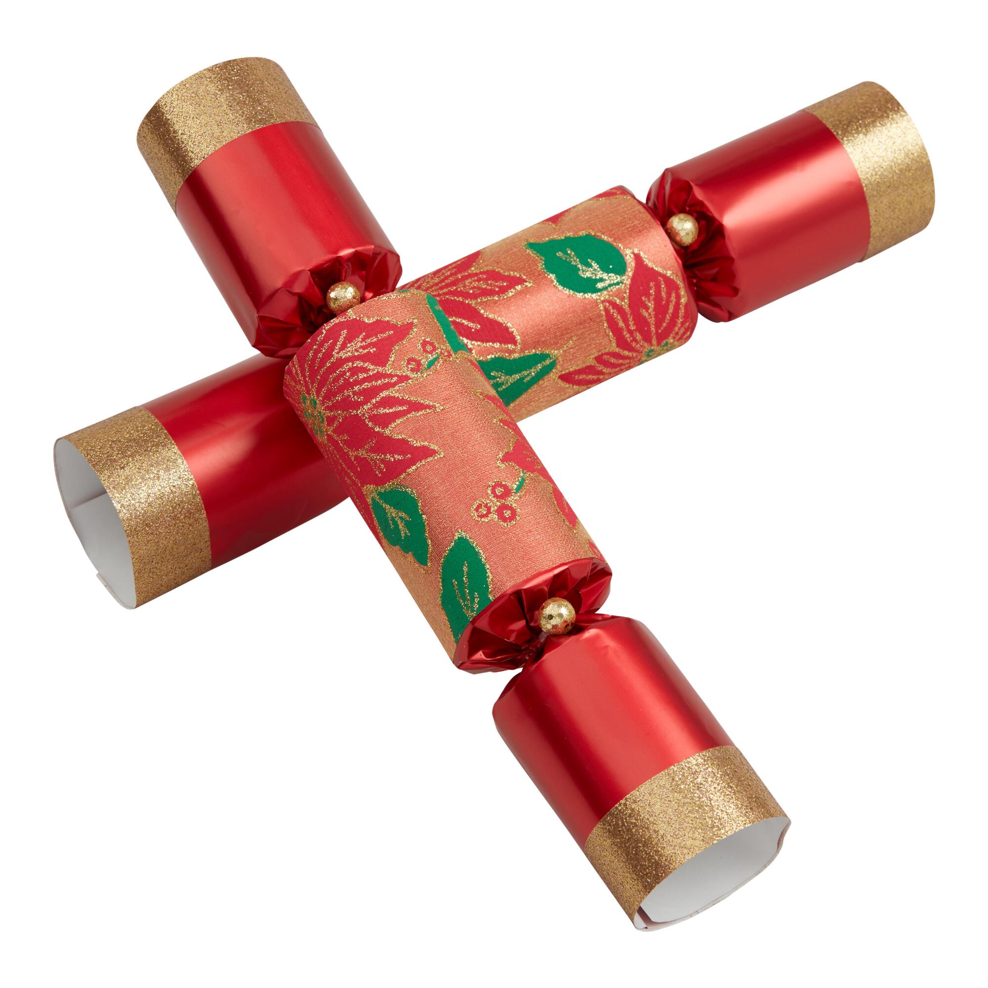 Large Red and Gold Poinsettia Crackers 6 Count: Multi - Paper by World Market
