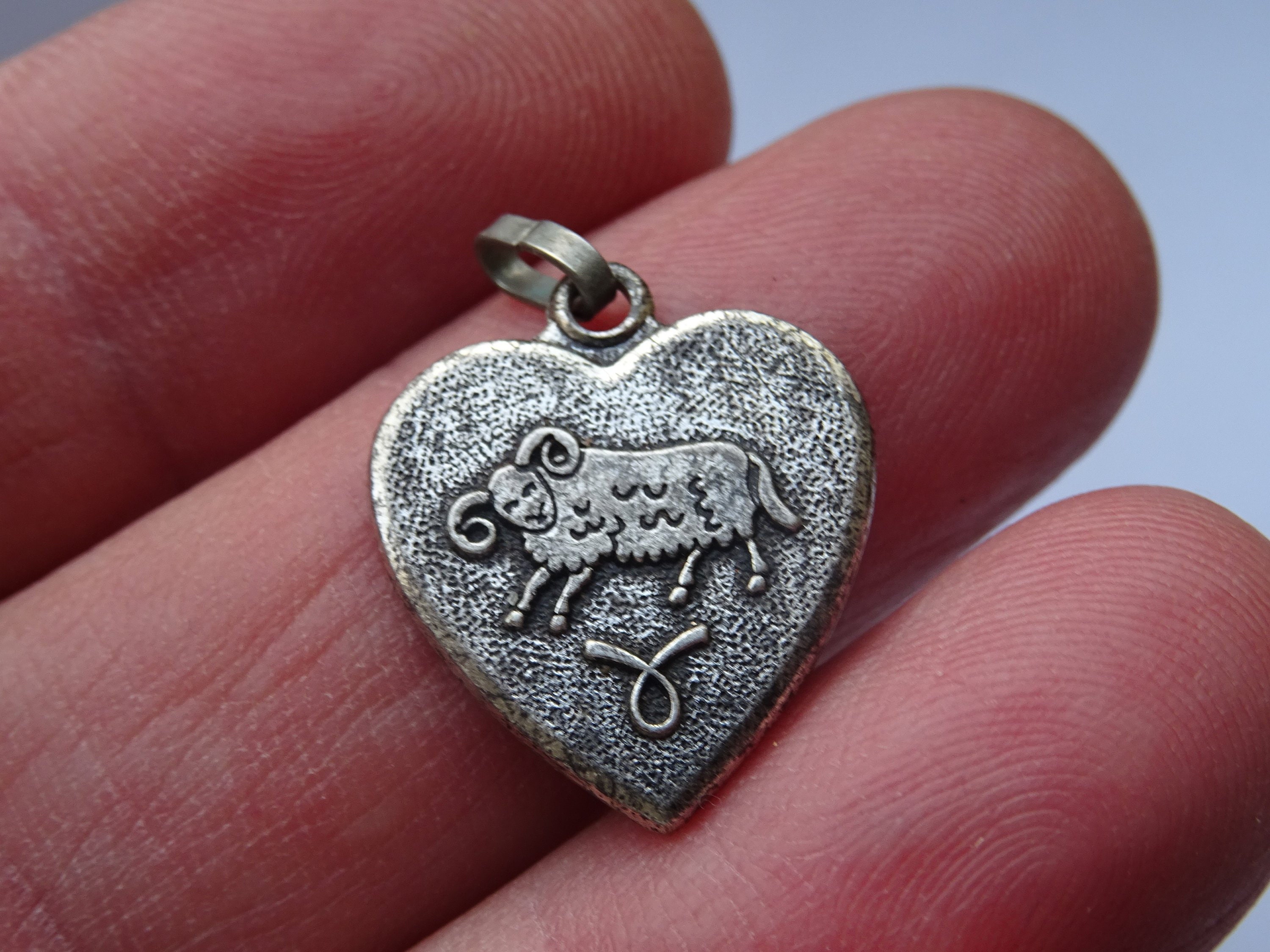 Vintage Silvered Zodiac Constellation Medal Pendant Charm Medaillon Medallion Sign Of Aries. | Ram 2 A