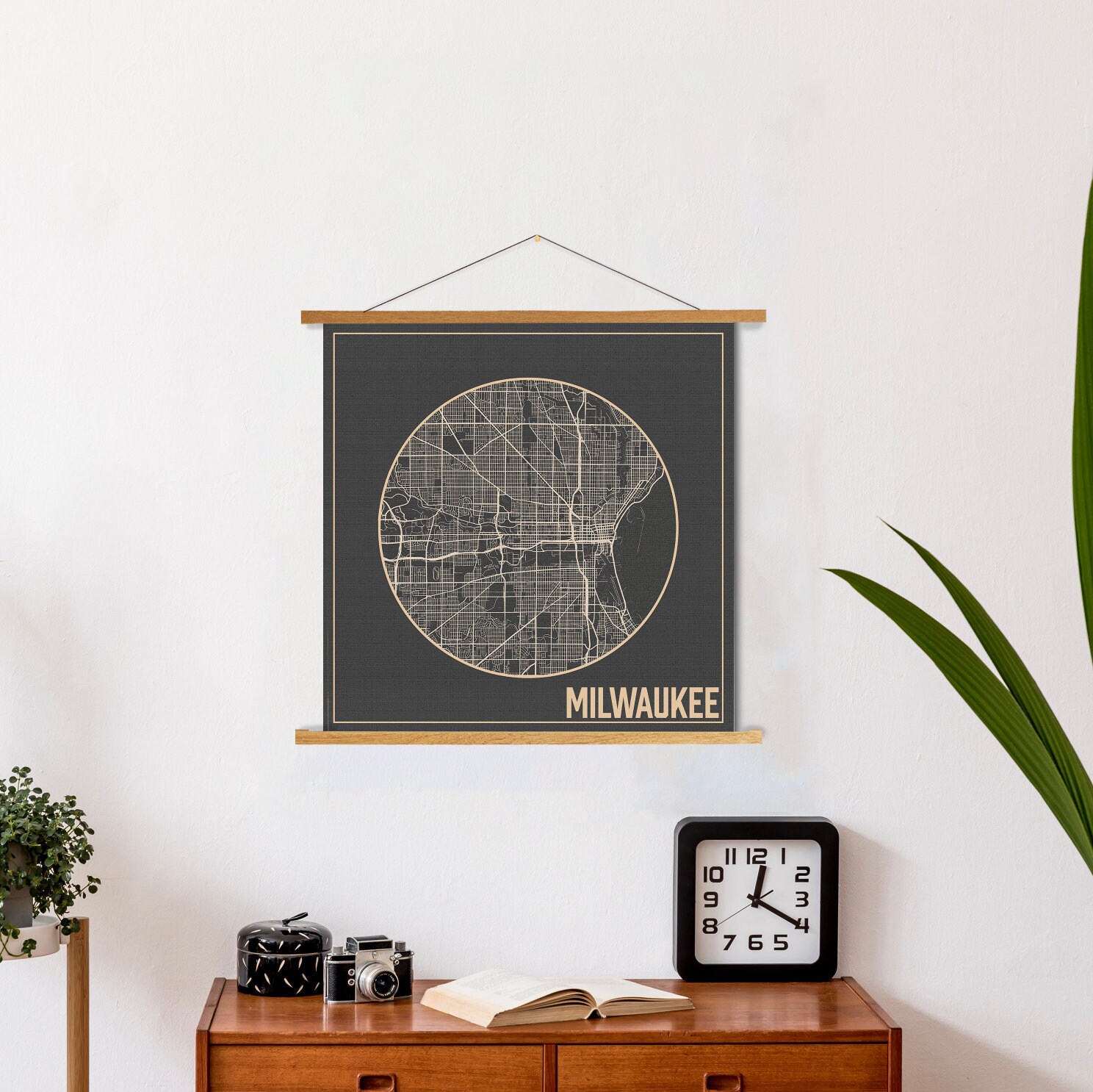 Milwaukee Wisconsin Square Street Map | Hanging Canvas Of Printed Marketplace