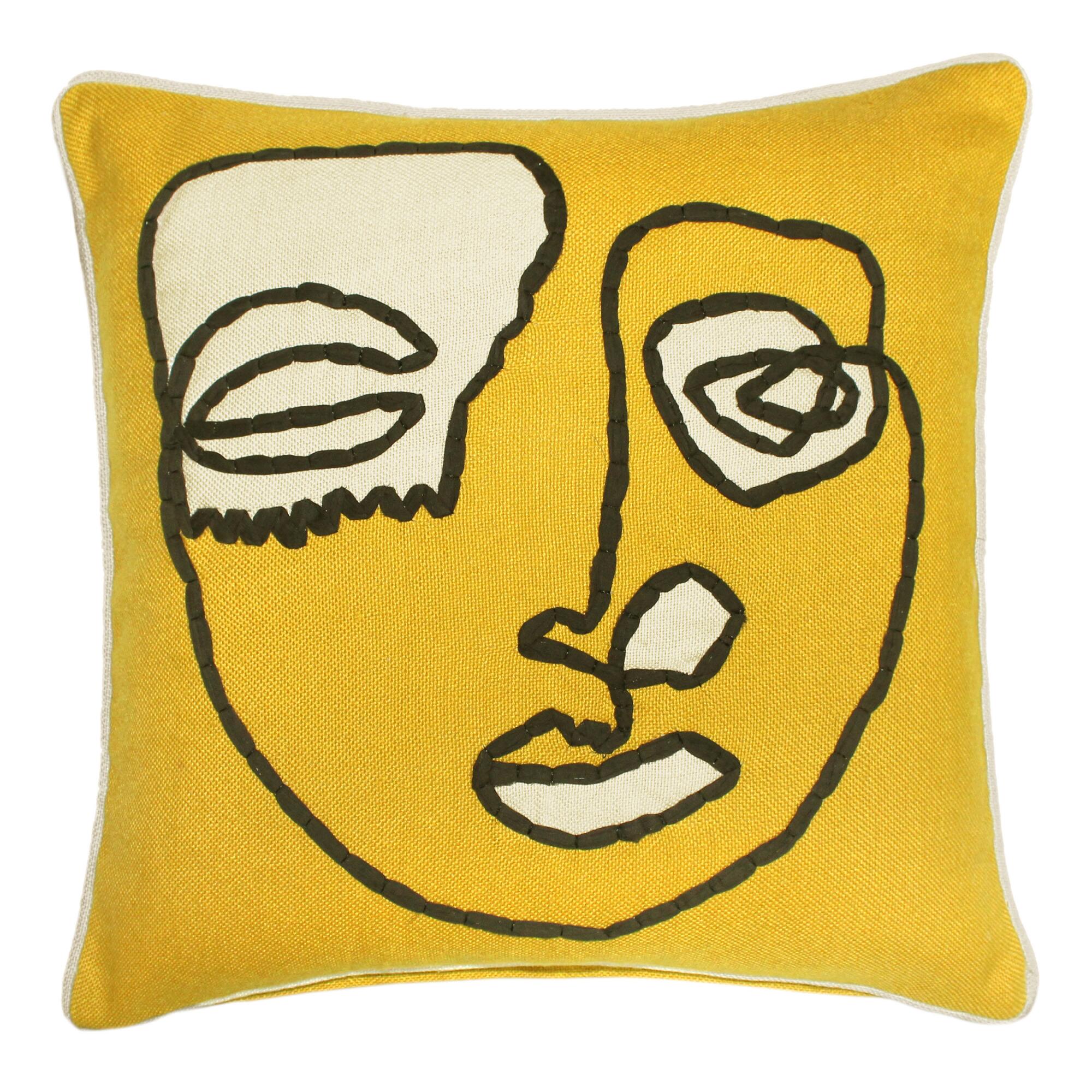 Gold Contour Face Indoor Outdoor Patio Throw Pillow - Cotton - 18" Square by World Market