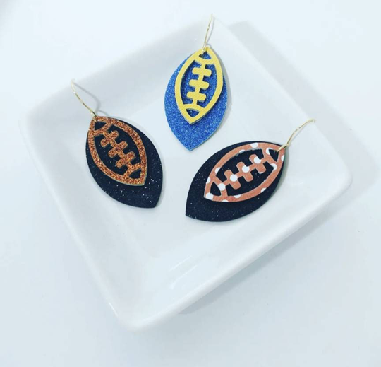 Superbowl Football Leather Glitter Earrings, Rams Bengals Earrings