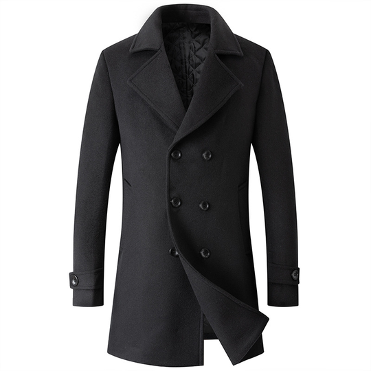 Men's Classic Collar Double Breasted Wool Blend Pea Coat - color-1, Large