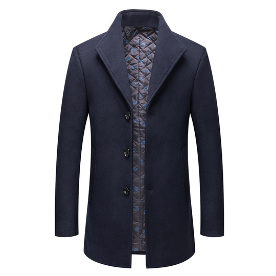Men's Lined Wool Blend Pea Coats Outwear - Navy, L - large navy blue