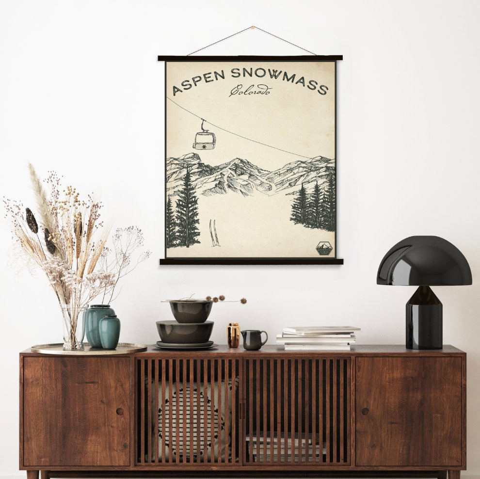 Aspen Snowmass Colorado Ski Resort Sketch Print | Hanging Canvas Of Printed Marketplace