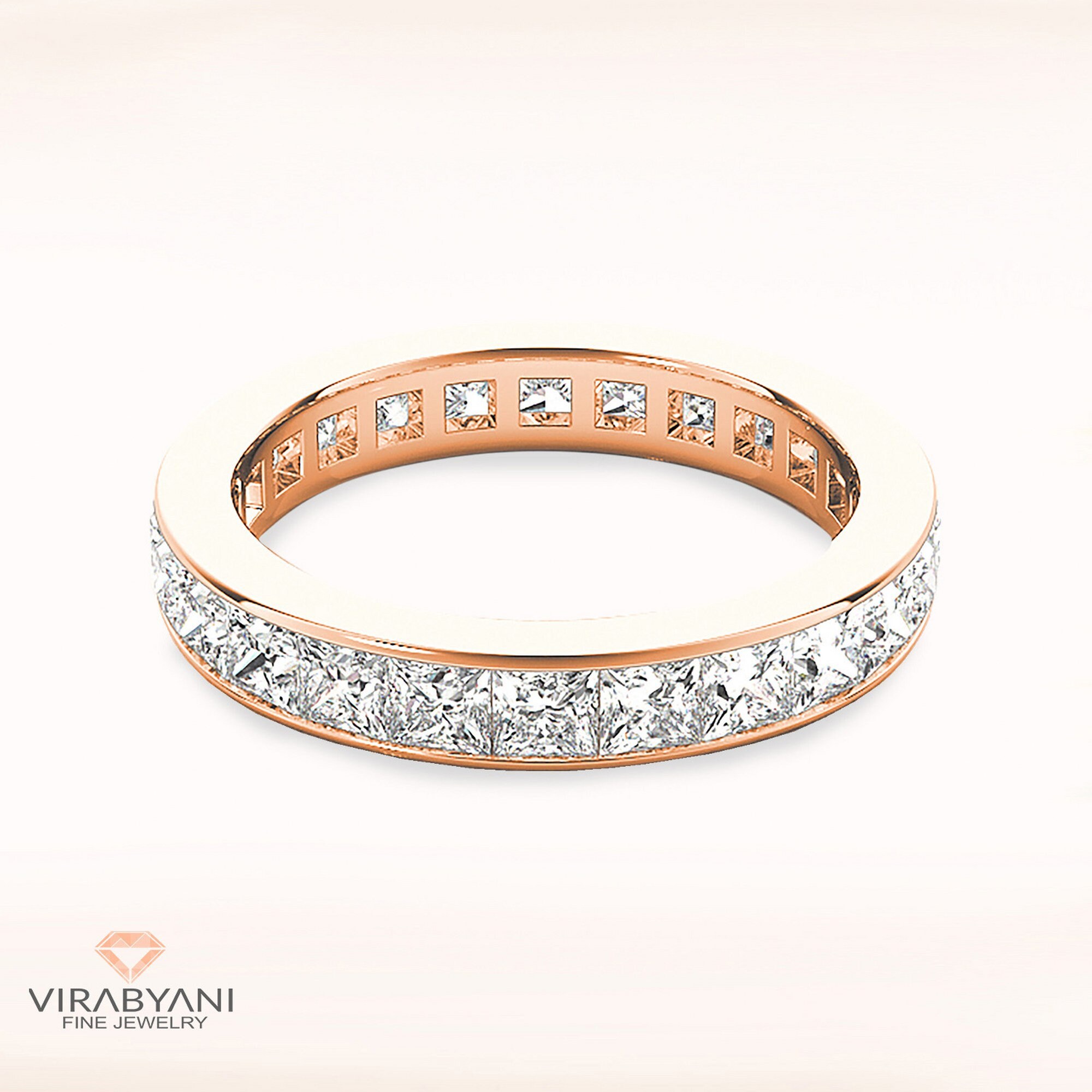 5.25 Ctw Diamond Eternity Band - 14K/18K Solid Rose Gold | Channel Set Wedding Ring Modern Infinity Design