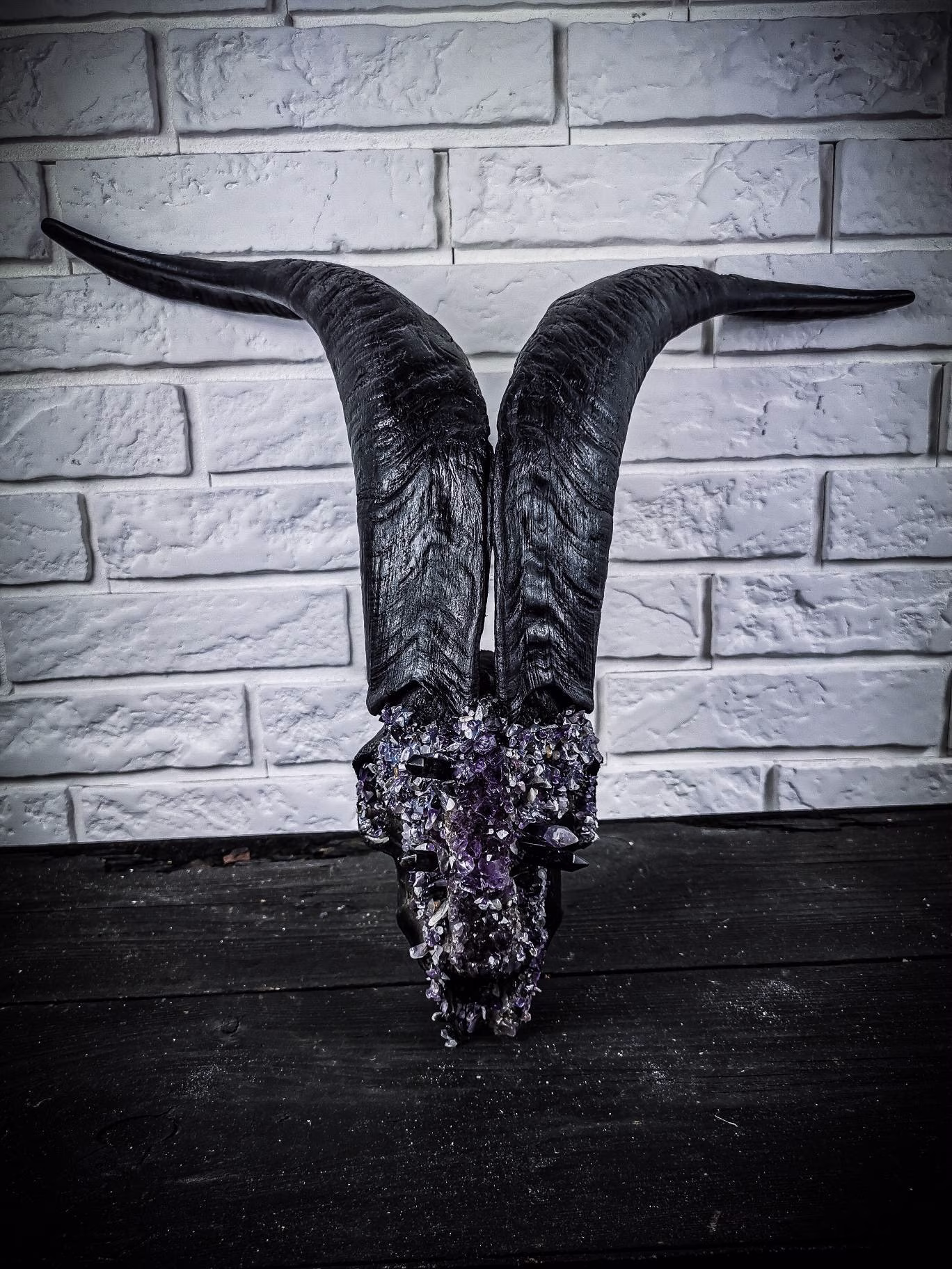 On Stock Goat Skull Animal Head Long Horns Gift Present For Boyfriend Girlfriend Holidays Home Decoration Amethyst Crystals Black