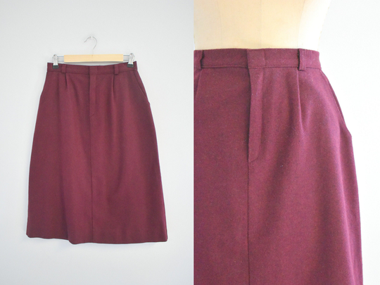 1980S Burgundy Wool Blend Midi Skirt