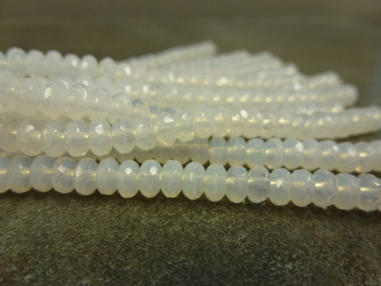 50Pc White Opal Gem Cut Faceted Rondelle Beads, 3x5mm Czech Glass, Firepolish Beads