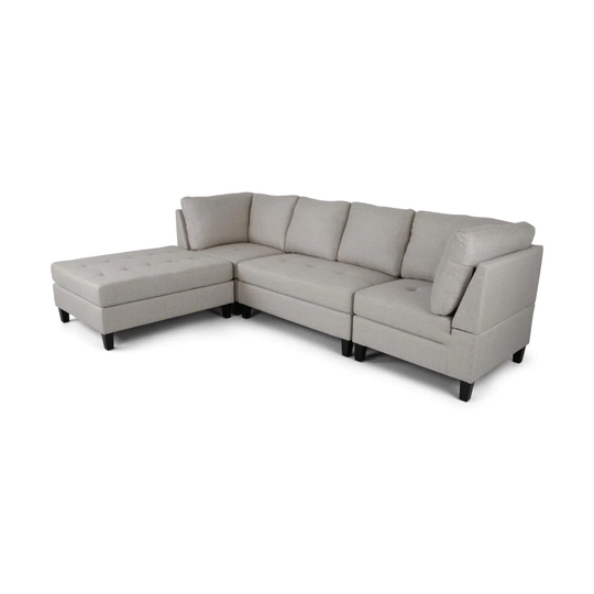 Best Selling Home Decor Beckett Modern Beige and Dark Brown Polyester/Blend Sectional in Off-White | 310930