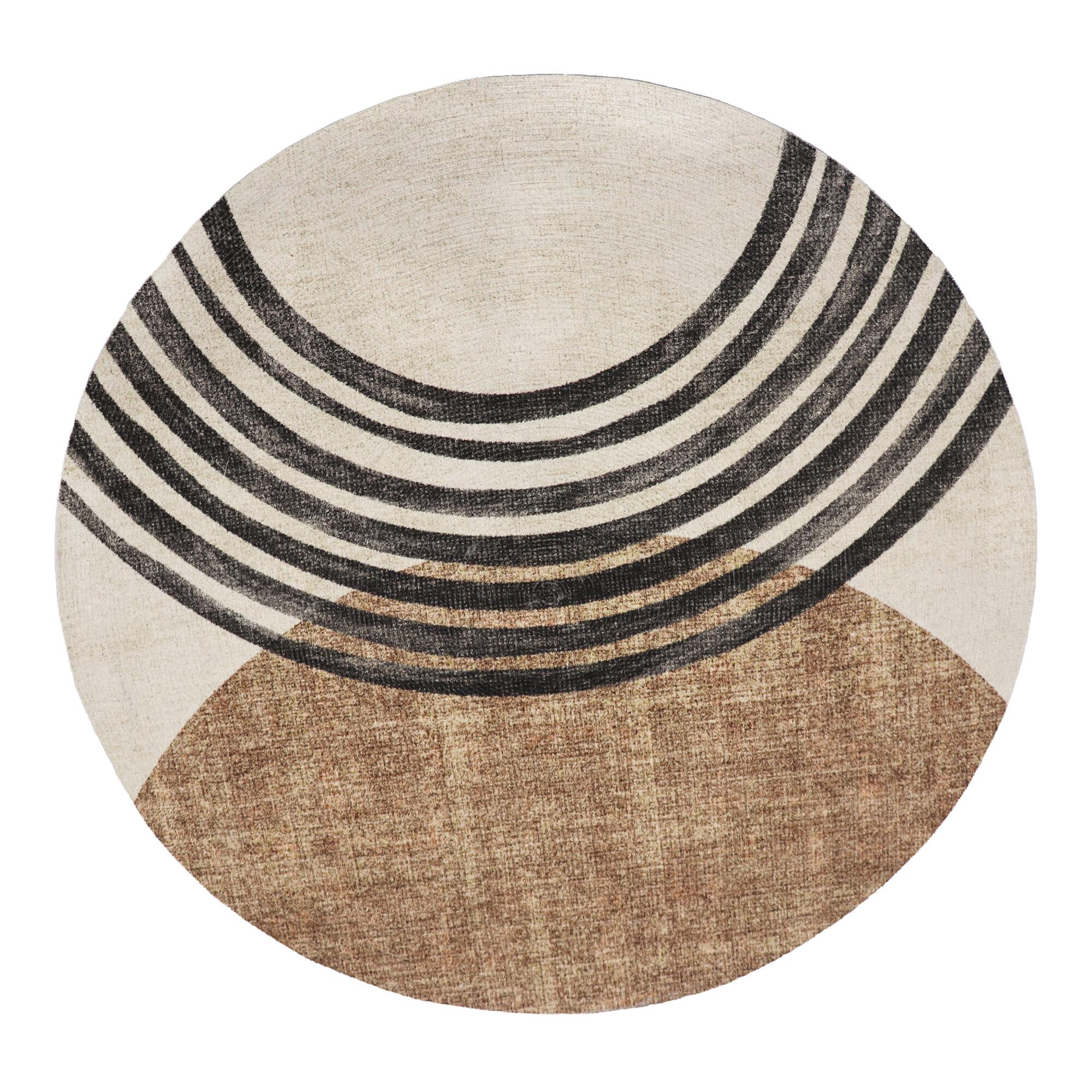 Round Black and Brown Modern Area Rug: Multi - Polyester by World Market