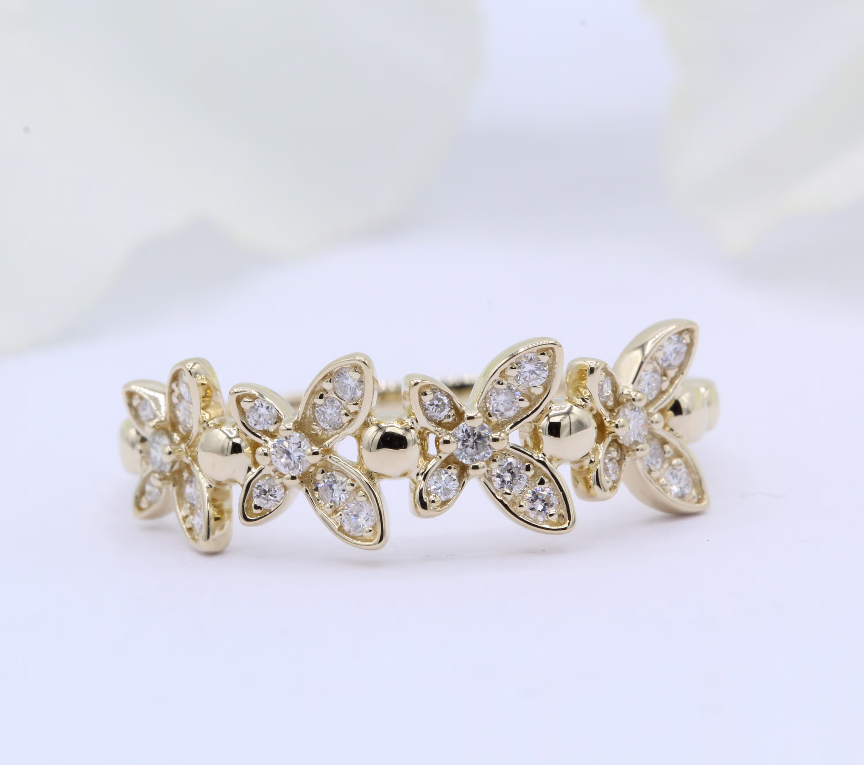 Eternity Butterfly Ring Pave Round Diamond Cz Trendy 7mm Band 14K Yellow Gold Rose White Wedding Bridal Anniversary