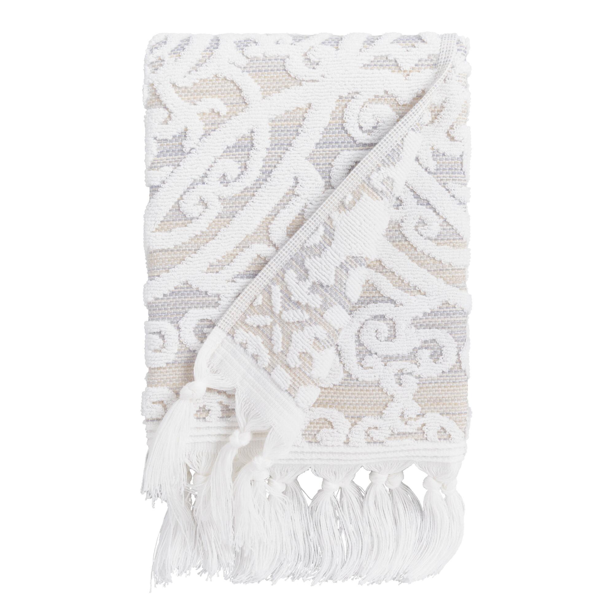 Taupe Medallion Scarlett Sculpted Hand Towel: Gray - Cotton by World Market