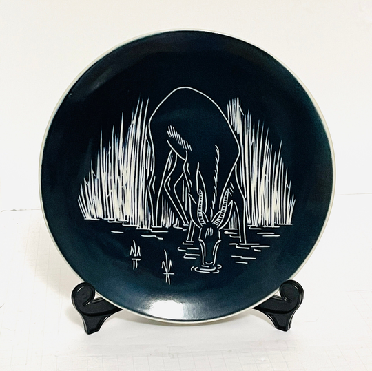 Beautiful Drostdy Ware Decorative Plate From South Africa-Impala Ram Having A Drink-Animal Lover Gift-Mid Century Art-South African Pottery