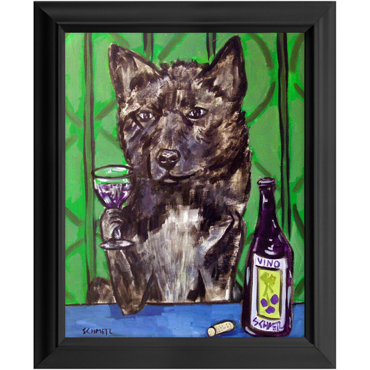 Akita At The Wine Bar Dog Art Print 11x14 Ready To Hang Framed Animal Decor