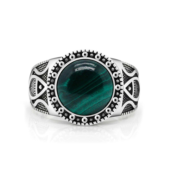 Malachite Stone Men's Ring 925 Sterling Silver