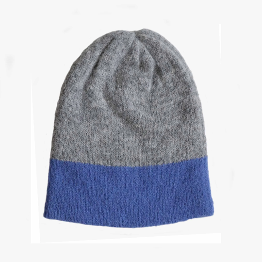 Beanie 2 Color Design Soft Brushed Alpaca Blend, Double Knitted Hat Stretchable