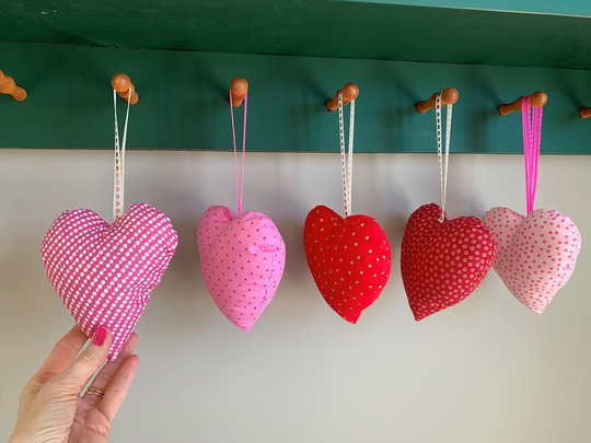 Hanging Stuffed Heart, Red & Pink With Ribbon, Fabric Gift, Decorative Heart