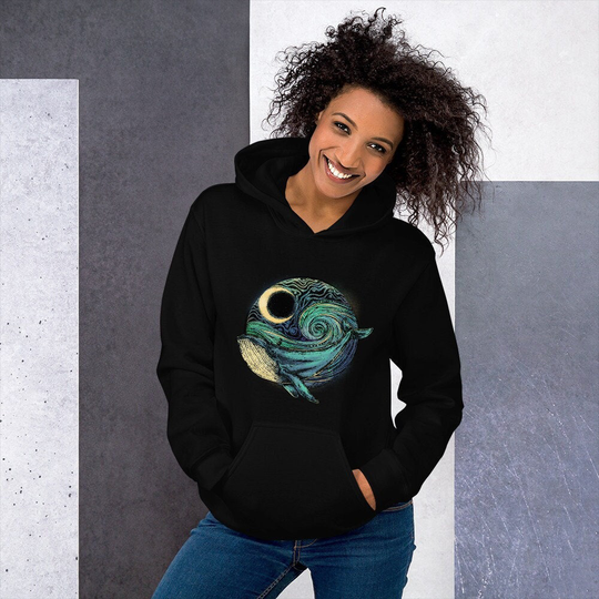 Whale & Moon Unisex Hoodie, Meet Me Where The Moon Meets Sea, Sea Life, Whale Watching, Ocean