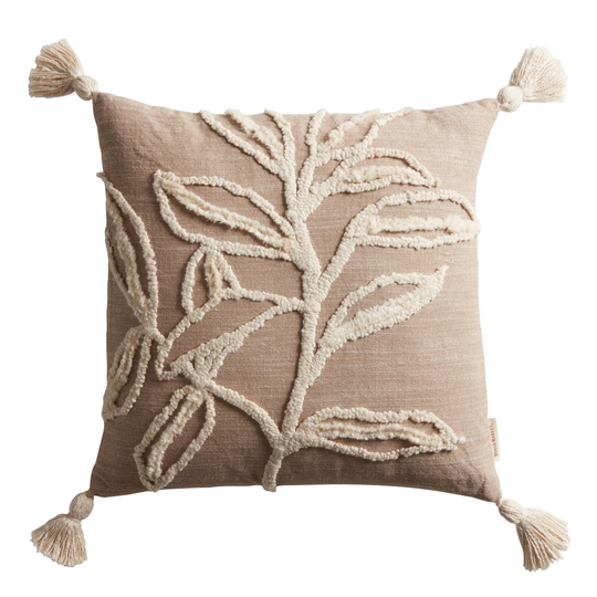 Natural Embroidered Leaf Throw Pillow by World Market