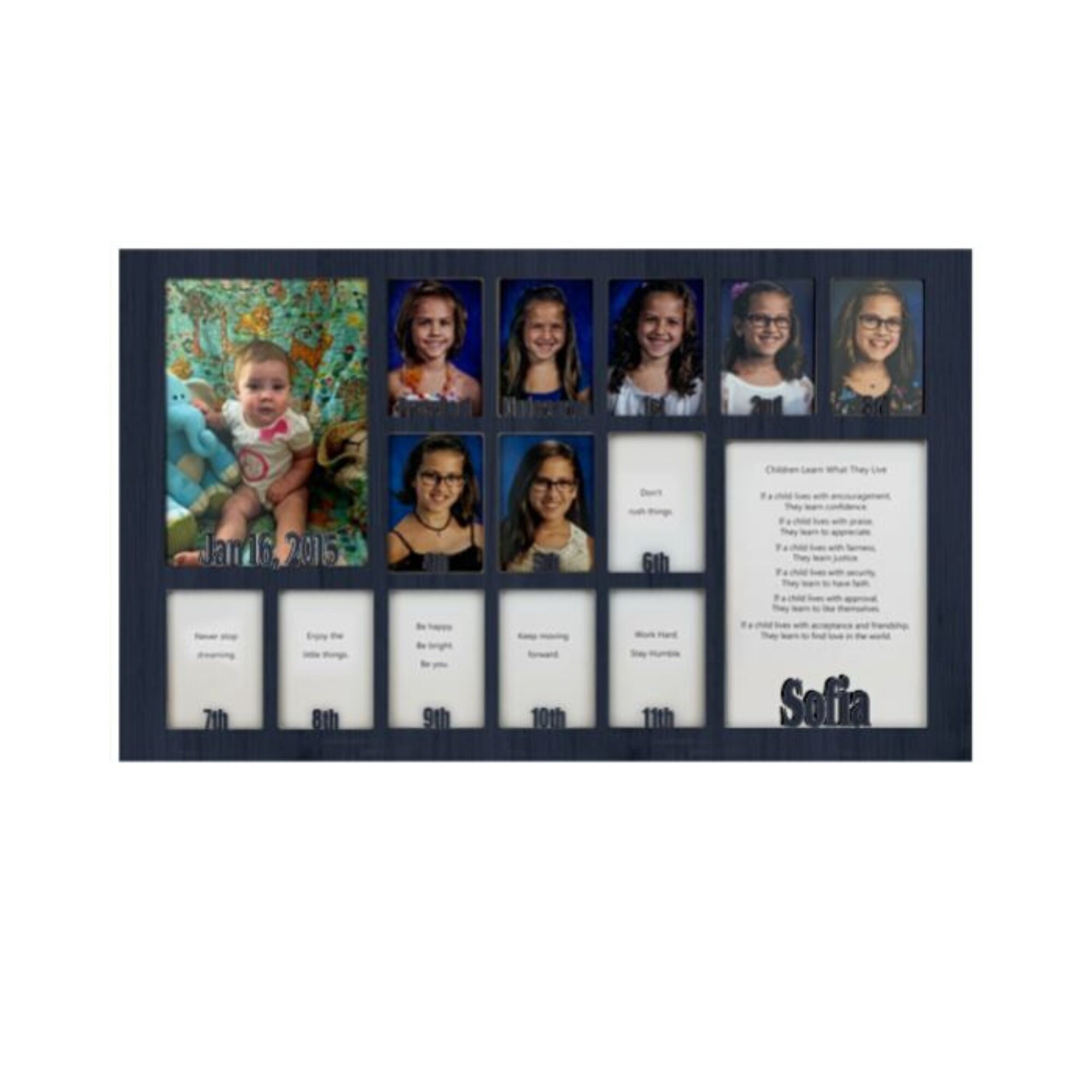 School Years Picture Insert | No Frame - Personalized With Any Name & Date 10 Color Choices Graduation Frame 12x20 Navy